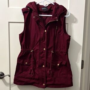 Zenana Burgundy Hooded Vest